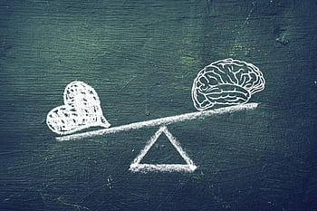 brain, heart, emotion, rational, thinking, balance, psychology, mind, choices, scale, blackboard