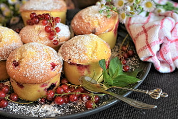 muffinit, kakut, herukat, kuppikakku, Leipoa, söpö, namia, makeiset, hienosokeri, sokeri, paistettu
