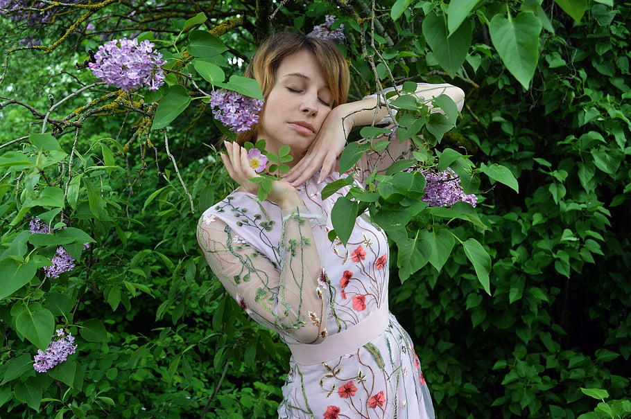 flower, young Woman, tenderness, flower Wallpaper, romance, beautiful Flowers, rose Hip, lilac, tree, branch, nature