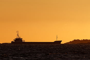 ship, sunset, water, nature, shipping, the Baltic Sea, sea, cargo Ship, silhouette, orange Sky, ocean