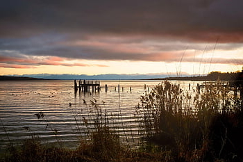 jezero, ammersee, Německo, krajina, Příroda, bavaria, mraky, večer, soumrak, západ slunce