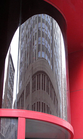 building, skyscraper, reflection, distorted, distortion, red, architecture, glass
