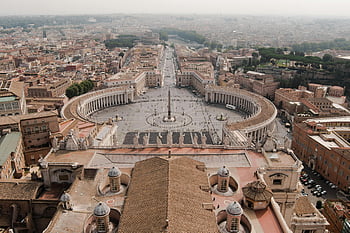 St. Peters Square, Vatican City, aerial view, architectural grandeur, St. Peter's Basilica, Rome, Italy, Vatican architecture, religious landmark, European landmarks, cityscape view