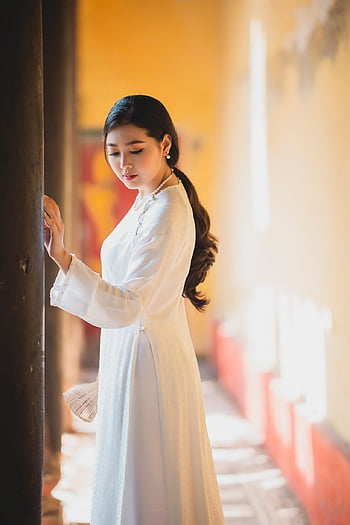 ao dai, mode, wanita, Vietnam, Ao Dai Putih, Pakaian Nasional Vietnam, tradisional, gaun, keindahan, indah, cantik