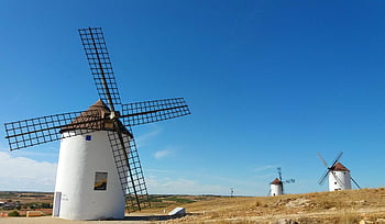 větrné mlýny, don quixote, cervantes, mezník, architektura, Kastilie la mancha, castilla la mancha, Španělsko, krajina