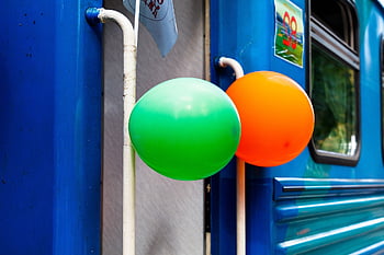 narrow Gauge Railroad, wagons, balloons, decorations, holiday, train, rails, station, stop, railway, movement
