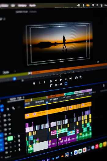 video editing, professional video editing, computer screen, video editing software, timeline, preview, close-up, editing interface, video production, digital editing, software interface