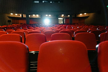 červené židle, kino, prázdné kino, řady sedadel, Osvětlená obrazovka, kina, divadelních křesel, Red Theatre sedadla, Kino Interiér, filmová sedadla