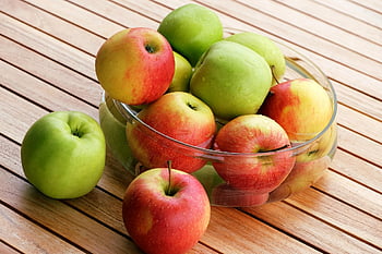 Mela, chiave, natura, fresco, frutta, raccogliere, prodotti, bio, mele fresche, ciotola di mele, tavolo di legno