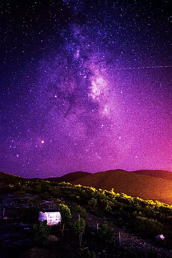 Milchstraße, Landschaft, Abendhimmel, lila Himmel, ruhige Landschaft, Nachthimmel, Sterne, Galaxis, Nachtfotografie, ländliche Szene, sternenklare Nacht