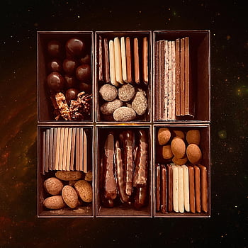 čokoláda, box, náměstí, hnědý, bílý, mandle, lískové oříšky, nugát, oranžový, karamel, kakao
