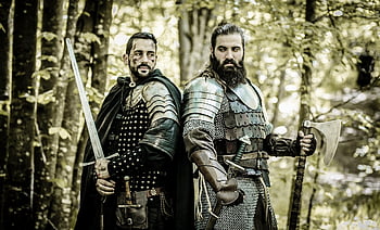 knights, warriors, axe, sword, armor, men, bearded Men, courage, honor, battle, medieval