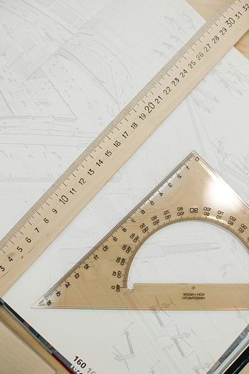 brown rulers, architectural blueprint, workspace, protractor, detailed blueprint, design tools, drafting tools, engineering tools, measurement tools, wooden rulers, technical drawing