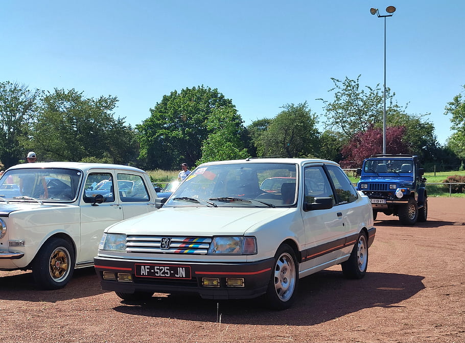 Peugeot, 309, gti, Auto, Jahrgang, Weiß, Nummernschild, AF-525-JN, draussen, Veranstaltung, klassisch