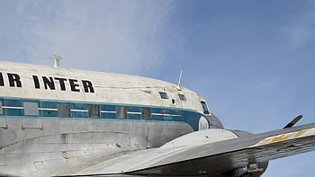 vinobraní letadla, bílá šedá tyrkysová, skupinové aerotaxi, jasné modré nebe, detail, vrtule, Air Inter, retro letadlo, historie letectví, Klasické letadlo, Venkovní displej