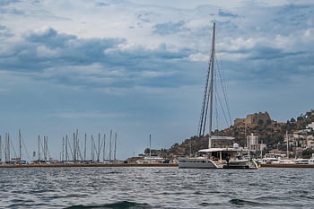 sailboats, catamaran, sea, ocean, marina, coastline, sailing Masts, nature, boats Background, boats Wallpaper, sailboat