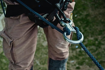 šplhací zařízení, karabiny, modré lano, venkovní dobrodružství, Podrobný pohled, šplhací lana, Venkovní horolezectví, Adventure Gear, horolezecké vybavení, venkovní vybavení, Adventure lezectví