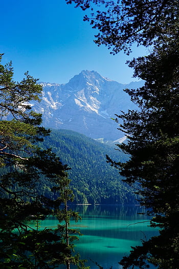 eibsee, jezero, hory, bavaria, zugspitze, Alpy, Příroda, les, krajina