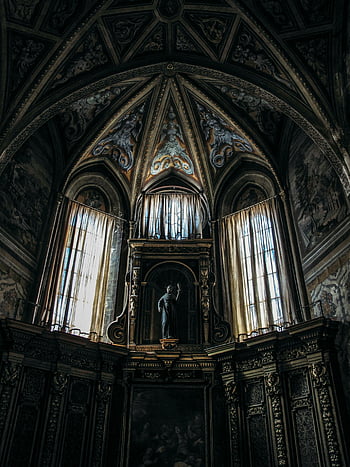 Church Hall, Baroque architecture, historic cathedral, detailed sculptures, interior design, religious statue, ornate ceiling, stained glass windows, architectural details, historic building, religious art