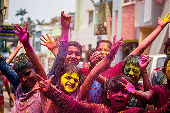 kids, festival, colour Contest, celebration, holi, outdoors, enjoy, childhood