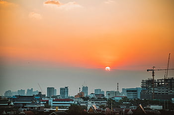 sunset, sun, city, bangkok, landscape, red, reddish, shade Of Red, heaven, clouds, go Under
