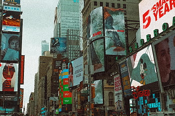Times Square, billboards, New York City, colorful advertising, urban life, cityscape, Disney, Coca-Cola, Express Jeans, Phantom of the Opera, Jessica Alba