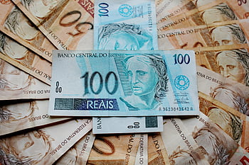 Brasiliansk real, sedlar, diverse valörer, intrikata mönster, närbild, 100 Reais, valuta, brasilianska pengar, finansiell, ekonomisk, Brasilien