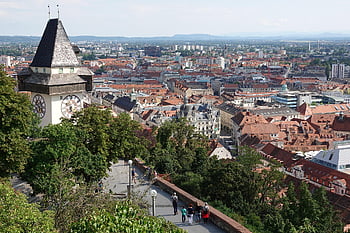 graz, clock Tower, city, historic Center, monument, austria, architecture, buildings