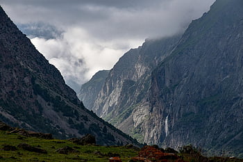 mountains, gorge, waterfall, cliff, outdoors, nature, kyrgyzstan, belogorka, landscape