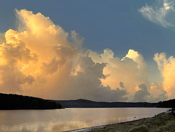 golden, clouds, landscape, cloud, nature, sky, sunset, yellow, gold, light, evening