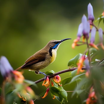 olive-backed Sunbird, sunbird, bird, yellow-bellied Sunbird, animal, beak, feathers, plumage, honeysuckle Bird, honey Eater, perched