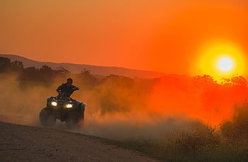 quad, atv, drift, prach, západ slunce, epické, akce, Příroda, dobrodružství, honda, farmář