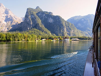 viaggiare, vacanza, vacanze, barca, lago, Königssee, nave, escursione, Baviera, montagne, Watzmann