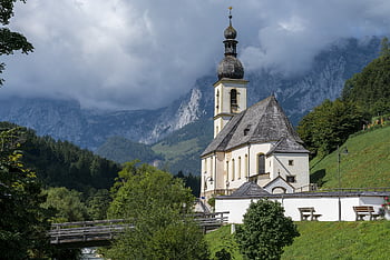 biserică parohială, Ramsau, bavaria, Berchtesgaden, munţi, de munte, natură, nor cer, parc național, Germania