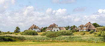 domy, rákos, Došková střecha, budova, Fríský dům, architektura, nebe, moře, Příroda, pobřeží, Severní moře