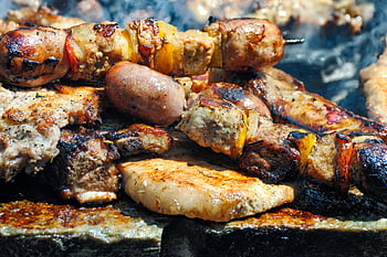 carne grigliata, barbecue, spiedini di maiale, carne, delizioso, grigliato, gustoso, bistecca, salsicce, bbq, griglia