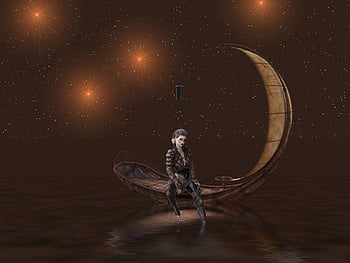 night, reflection, lake, fantasy, fairy Tale, dream, surf, unreal, imaginary, girl, nature
