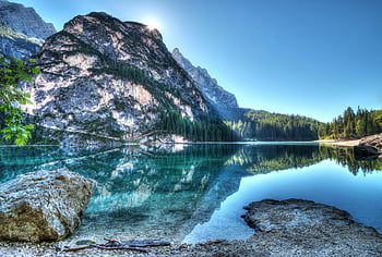 horské jezero, Křišťálové odrazy, klidná voda, Světlá denní obloha, přírodní krajina, venkovní scenérie, klidné vody, alpské jezero, pohled, prostředí, fotografování přírody