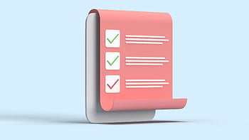 3D illustration, checklist, checkmarks, rolled paper, blue backdrop, digital art, task list, to-do list, organizational tool, productivity, illustration design