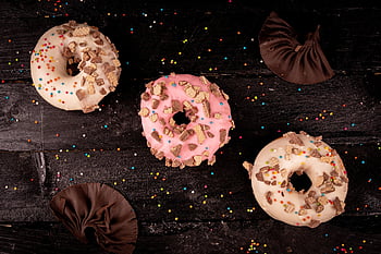 food, donuts, flat Lay, glazed, sprinkles, doughnuts, baked, pastry, baked Goods, snack, dessert